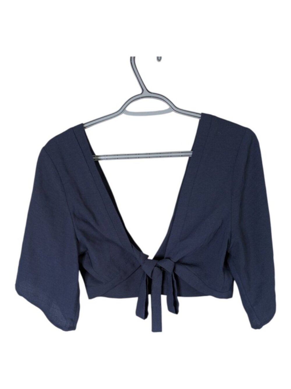 SHEIN VCAY Batwing Sleeve Knot Tie Detail‎ Crop Blouse Navy Size Medium